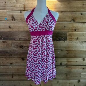 Y2K Pink and white polka dot halter dress with adjustable straps